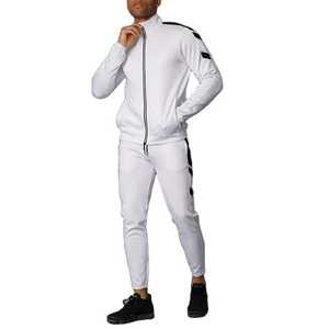 Survêtement sportif décontracté blanc pour homme, manches longues, fermeture éclair, léger, respirant, polyester/coton, couleur unie, pour le jogging - Product Image 1