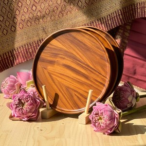 Assiette et bol ronds classiques en bois durables pour servir les aliments, vaisselle de camping réutilisable et écologique - Product Image 6
