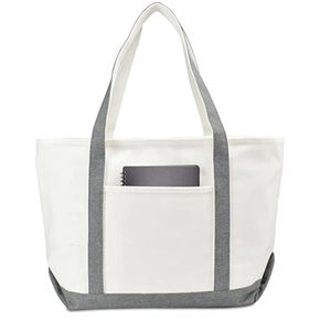 Heavy Duty Cotton <b>Canvas</b> Boat Tote <b>Bag</b> <b>Large</b> Capacity Reusable Shopping Handbag with Convenient Front Pocket - Product Image 1
