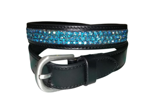 Ceinture en cuir véritable noir avec incrustation de strass, boucle à ardillon décontractée pour femmes, fournisseur équestre Annabelle. - Product Image 2