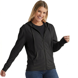 Women's Autumn Breathable Woolen Knitted Full <b>Zipper</b> Hoodie Texture Cotton T-shirt Pullover Style Fleece Jacket Wholesale Supply - Product Image 2