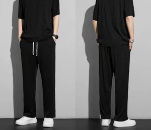 Latest Low MOQ Fashion Wear High Street Wear Men's Summer Cotton Set Solid Color Trendy T Shirt and <b>Trouser</b> Breathable Fashion - Product Image 3
