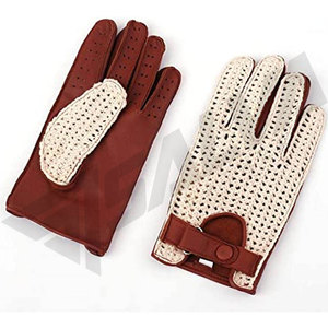 Crochet Cotton Wrist <b>Gloves</b> Breathable Plain Design Brown Trim Casual Wear Spring Summer - Product Image 2