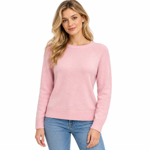 Pull en tricot rose pour femme, manches longues, col rond, ourlet côtelé, coupe décontractée, doux, respirant, séchage rapide, viscose - Product Image 1