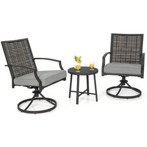Conjunto de Sillas Giratorias con Asiento Acolchado Negro para Patio, Juego de Jardín de 3 Piezas con Cojines para Uso en el Patio Trasero - Product Image 1