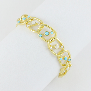 Low Price Gold Plated <b>Beaded</b> Turquoise and Pearl Trendy <b>Bracelet</b> for Women Engagement Wedding Anniversary Gift Party - Product Image 3