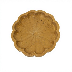 Bandeja Redonda Festoneada de Mármol y Madera de Teca, Bandeja Decorativa de Piedra Natural, Decoración de Lujo para el Hogar - Product Image 1