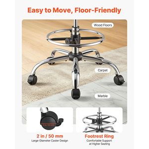 Taburete Ergonómico con Ruedas y Respaldo, Capacidad de 500 Libras, Altura Ajustable, Asiento de Cuero PU con Cojín Grueso, Giratorio 360 Grados - Product Image 5