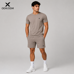 Ensemble deux pièces unisexe X Sports City, t-shirt à manches courtes col rond et short, en polyester/coton respirant et anti-transpiration, pour l'été, décontracté - Product Image 1