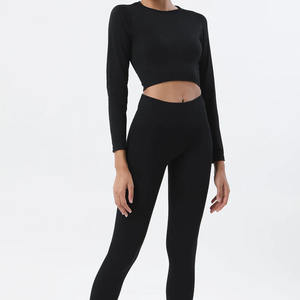 Leggings taille haute à manches longues, ensemble de yoga personnalisé en 2 pièces pour femmes, vêtements de fitness, ensemble de vêtements de sport pour femmes - Product Image 5