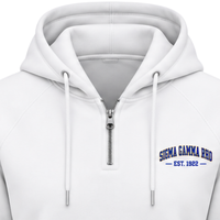 Sweat à capuche demi-zip blanc pour femme Sigma Gamma Rho, motif sororité grecque, pull décontracté, mode campus, streetwear personnalisé