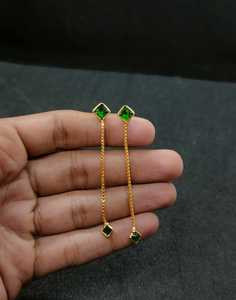 Premium Gold Plated Green Stone Long <b>Chain</b> Drop <b>Earrings</b> Double Crystal Elegant Luxury Fashion Jewelry for Women Girls Wholesale - Product Image 3