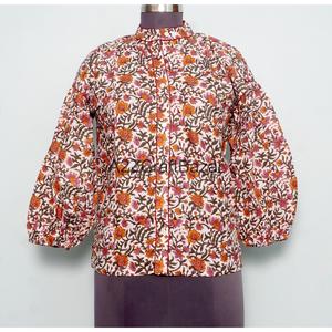 Blusa de Estilo Dulce con Estampado Floral 100% Algodón, Manga 3/4, Cuello Redondo para Mujer, Tejido de Punto Transpirable y Ecológico, Ropa Casual de Verano - Product Image 1