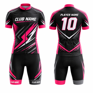 ชุดจักรยาน MEGAMAPLE แบบสั่งทำ สีดำชมพู พิมพ์ลายแบบ Sublimation ระบายอากาศได้ดี ผลิตจากโพลีเอสเตอร์ สำหรับผู้ใหญ่ทั้งชายและหญิง แบบไร้ตะเข็บ - Product Image 1