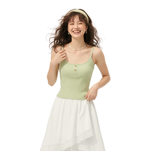 Top de tirantes elástico de punto acanalado con botones para mujer, ajuste ceñido, sin mangas, moderno, ideal para verano, proveedor mayorista. - Product Image 1