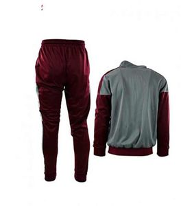 Men's <b>Maroon</b> Gray Color Block Tracksuit Full Zip Sweatshirt With Side Pockets And Jogger Pants Casual Autumn Wear - Product Image 4