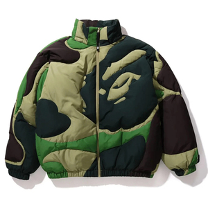 Blouson matelassé à capuche pour homme, coupe droite, en coton, coupe-vent, respirant, avec fermeture éclair, décontracté, hiver, couleur unie, coupe ajustée, logo frontal - Product Image 1