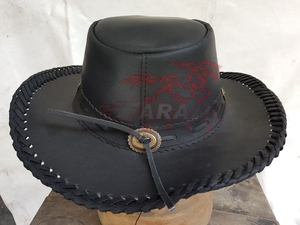 Sombrero Vaquero de Cuero Negro Hecho a Mano al por Mayor con Borde Tejido y Ala Ancha para Vaqueros, Ranchos, Equitación y Actividades al Aire Libre - Product Image 6