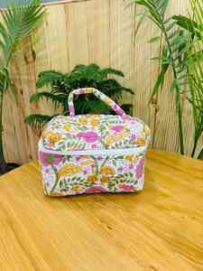 Cotton quilted Train case personalized <b>bride</b> wedding <b>makeup</b> case gift girl stylish travel vanity <b>bag</b> block print floral case - Product Image 3