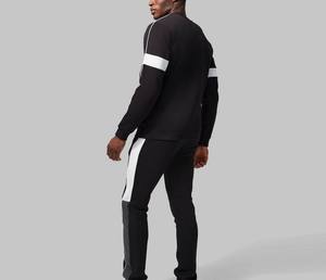 Ensemble de survêtement en coton noir pour homme, col rond, manches longues, couleur unie, style décontracté, coupe régulière, taille élastique, style automne - Product Image 4