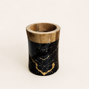Modern Luxury <b>Black</b> Marble Texture Wooden <b>Flower</b> <b>Vase</b> Gold Rim Finish Handcrafted Eco-friendly Wedding Decorative Tabletop <b>Vase</b> - Product Image 2