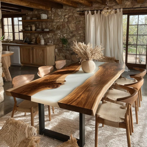 Mesa de Comedor de Madera de Nogal Sólido de Lujo, Directo de Fábrica, con Resina Epoxi, para Cafetería, Cocina, Restaurante - Product Image 4