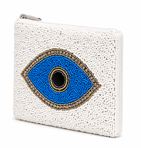 Beaded Coin Purse Handmade Decorative Coin Holder for Everyday Use Handmade Evil Eye Beaded Coin <b>Pouch</b> | White <b>Zip</b> Purse - Product Image 3