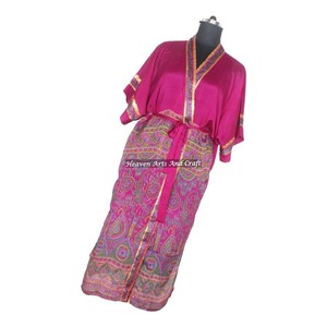 KL001 Camisón Kimono Vintage de Verano para Mujer, Mezcla de Poliéster y Seda, Cuello en V, Cordón Ajustable, Mangas Largas, Estampado, Secado Rápido - Product Image 5