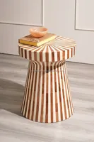 Cone Tyle Design à bords arrondis Table basse ronde de salon en résine et en bois Incrustation d'os Table d'appoint Meubles de table d'extrémité