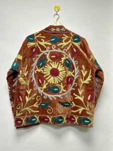 Boho Embroidered Suzani <b>Velvet</b> Bomber <b>Jacket</b> <b>Women</b> Winter Autumn Floral Pattern Handmade Eco-Friendly Breathable Cotton Lining - Product Image 4