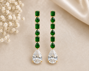 Pendientes de esmeralda verde más vendidos, con piedra brillante en forma de lágrima, joyería larga para ocasiones especiales, disponible en grandes cantidades. - Product Image 5