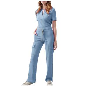 Ensemble d'uniformes d'infirmière OEM pour femmes : Haut de travail moderne à col en V et pantalon cargo ajusté avec cordon de serrage, style yoga - Product Image 5