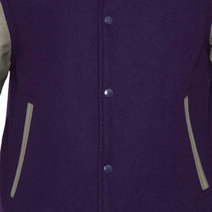 Veste de sport pour homme en violet avec manches en cuir PU gris, col rabattu, fermeture à boutons, couleur unie, vêtement décontracté pour l'automne - Product Image 4