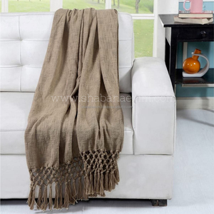 Manta Ligera de Estilo Bohemio Moderno para Decoración del Hogar, Tejida a Mano con Hilo de Primera Calidad, Color Marrón, con Borlas - Product Image 2