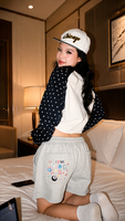 Shorts de nuit personnalisés pour femmes grandes tailles, en polaire douce, taille élastique, imprimé brodé, col à capuche, mignon, sexy, teint en pièce