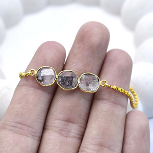 Pulsera de Diamante Herkimer en Bruto, Chapada en Oro, Ajustable, Joyería Minimalista, Regalo para Ella - Product Image 4