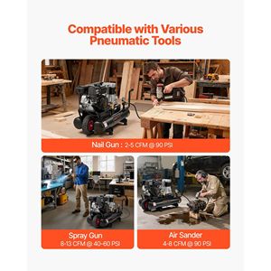 Compressore d'aria a pistone a doppio serbatoio da 9 galloni, alimentato a benzina, 6.5HP 9CFM 115PSI, per pneumatici, con pressione massima - Product Image 6