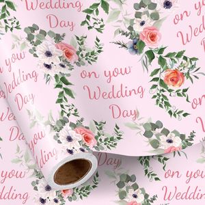 Elegante Rotolo di Carta da Regalo con Design Floreale per Matrimoni, Confezione Romantica per il Giorno Speciale del Vostro Matrimonio, Set per Coppie - Product Image 3