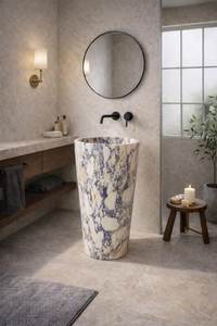 Lavabo Moderno de Piedra Natural Sobre Pedestal, Diseño Personalizado con Desagüe para Uso en Almacenes - Product Image 2