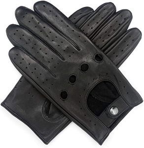 Classic Vintage Men Women Full Finger Genuine Leather Car Driving Gloves Breathable Perforated Steering Wheel Motoring Gloves - Product Image 1