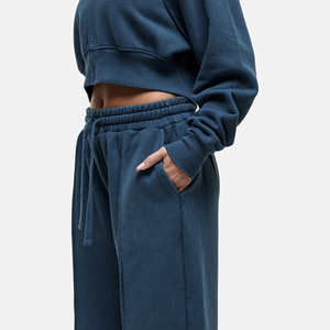 Ensemble de sweat-shirt à capuche bleu pour femmes, pantalon de jogging long, ensemble décontracté en 2 pièces, vêtements de sport en coton tricoté - Product Image 4