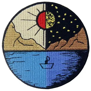 Patch brodé circulaire avec scène jour et nuit, appliqué thermocollant pour cadeaux - Product Image 3