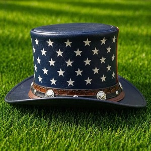 Chapeau haut de forme en cuir avec motif drapeau américain étoiles et rayures, idéal pour les fêtes et costumes pour adultes - Product Image 3