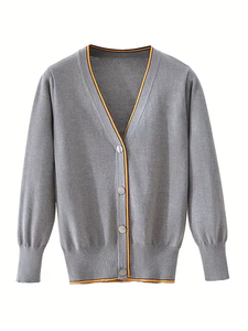 Cardigan Sweater for Autumn And Winter Featuring a Collegiate Style Lightweight Outerwear Gray School Uniform Knit Top Kids' - Product Image 3