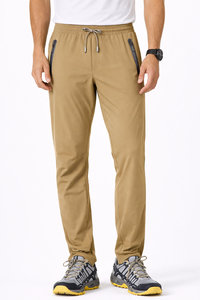 Pantalones deportivos color caqui para hombre – Pantalones deportivos ligeros y elásticos con cintura elástica y cierre con cordón - Product Image 4