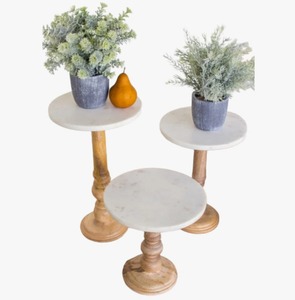 Round Wooden Cake Stand Set of 3 Handmade <b>Marble</b> <b>Top</b> Display Holder for Dessert <b>Table</b> Decor At Best Price - Product Image 2