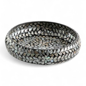 Bol de service rond fait main en nacre, luxueux, durable, poli, mosaïque de coquille d'ormeau, assiette décorative pour les fêtes - Product Image 1