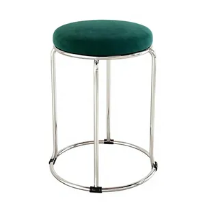 Taburete Redondo de Terciopelo para Tocador, Dormitorio, Sala de Estar, Asiento para el Hogar, Patas de Metal, Almohadillas Antideslizantes, Otomana Compacta y Cómoda - Product Image 1