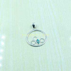 จี้เงินแท้ 925 ประดับพลอยเทอร์ควอยซ์ ทำด้วยมือ |   จี้หินเทอร์ควอยซ์สีน้ำเงินธรรมชาติทรงวงรีแบบวงเปิด - Product Image 4
