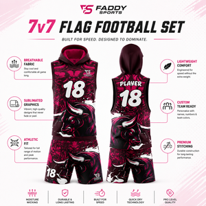 Ensemble d'uniformes de football 7v7 personnalisés, maillot de flag football sublimé sans manches à capuche, vêtements de sport pour entraînement d'équipe, séchage rapide - Product Image 4